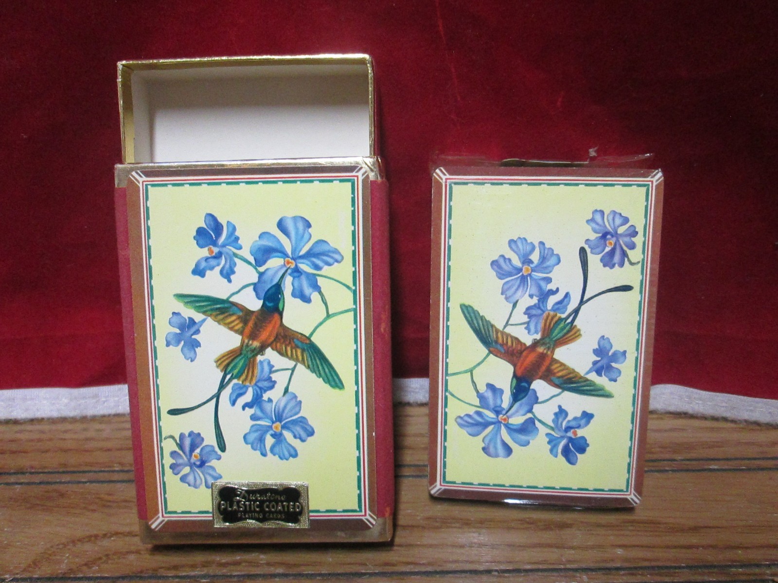 Vtg Original Box Duratone Plastic Coated Playing Cards Hummingbird USIR Stamp