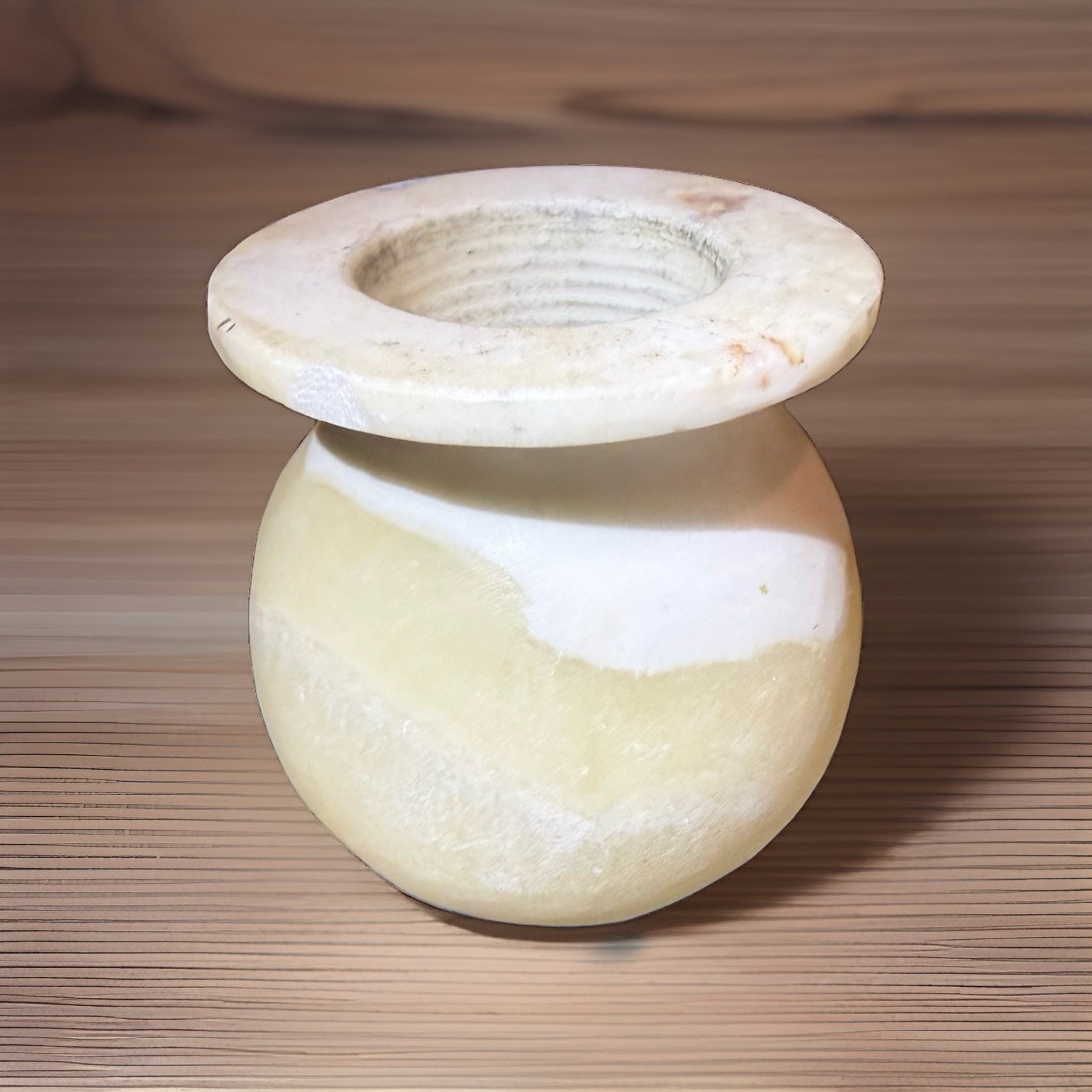 *Vintage* Egyptian Alabaster Carved Vase ~ Flat-Top Rim w/Round Base ~ BEAUTIFUL
