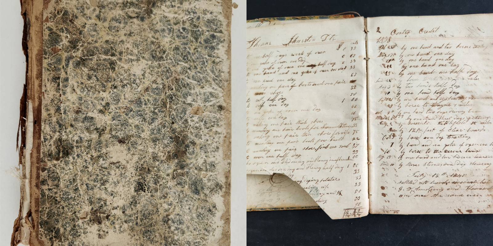 1838 antique JOURNAL LEDGER dedham ma ARMSTRONG JOHNSON butter lard cow coat
