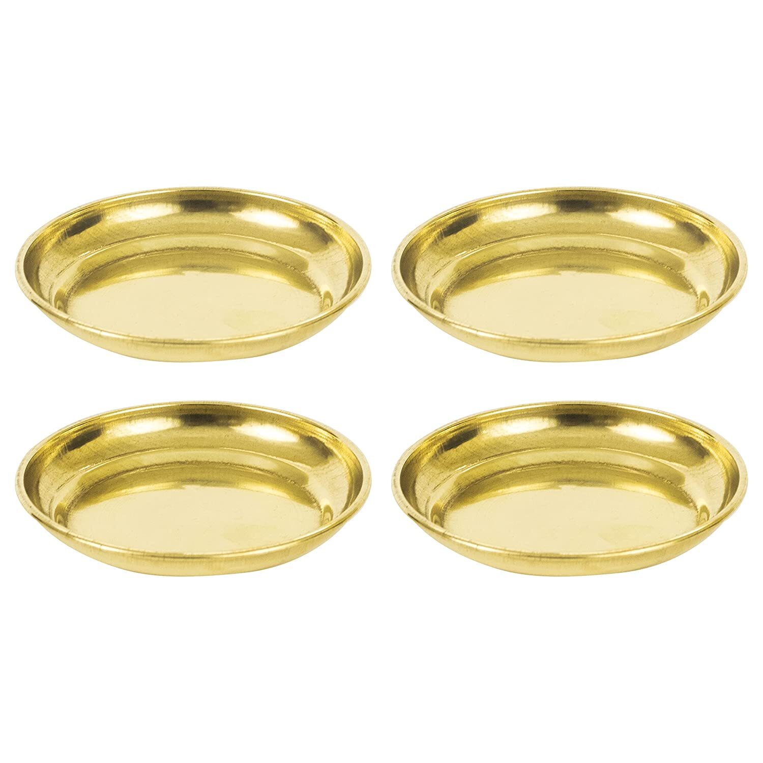 4 x Brass Diya Bhog Prasad Plate for Home Temple Office Puja Articles Gift 7.5CM