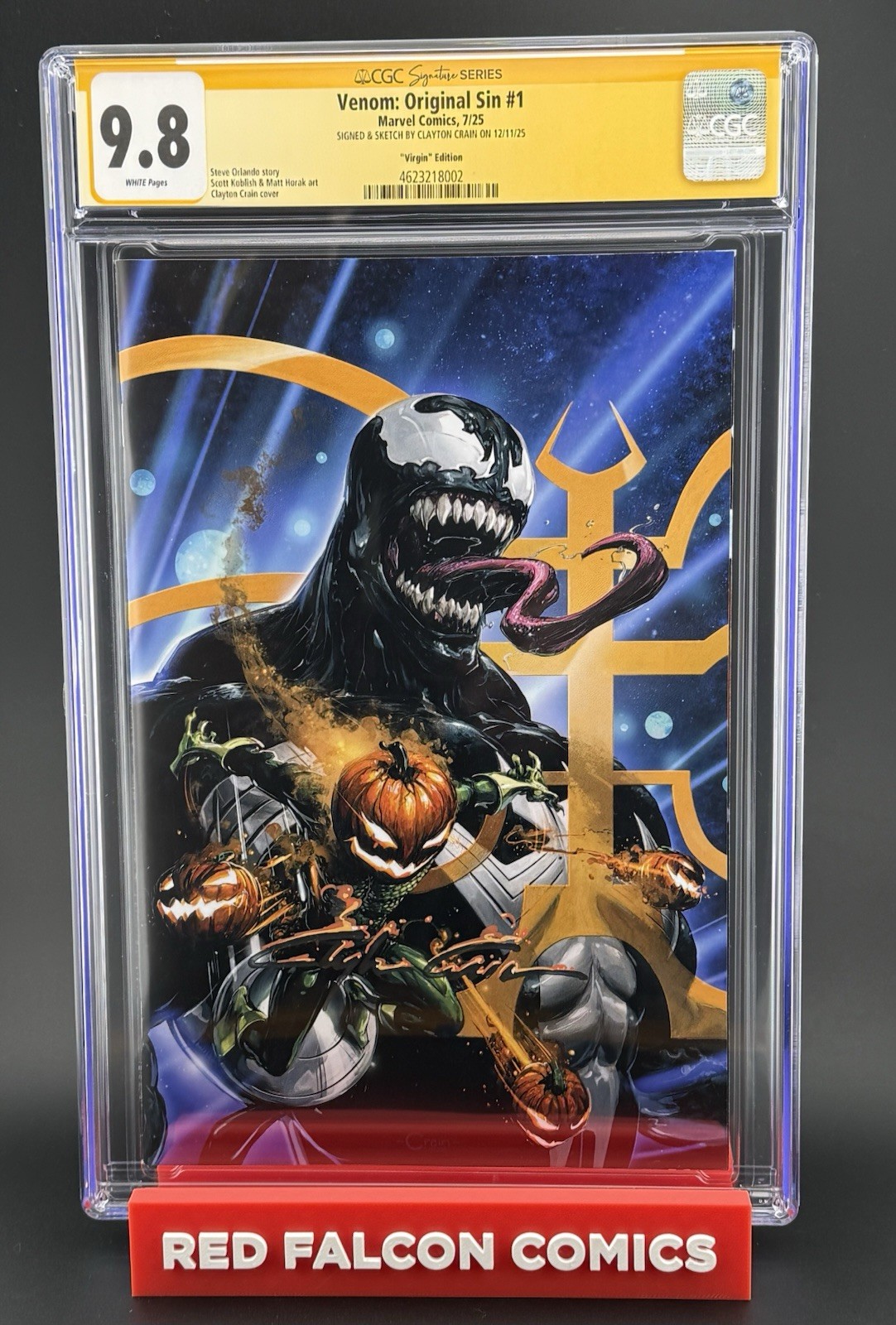 🔥Venom: Original Sin #1 Clayton Crain Virgin, Liquid Fire Sig. CGC 9.8 SS. 🔥