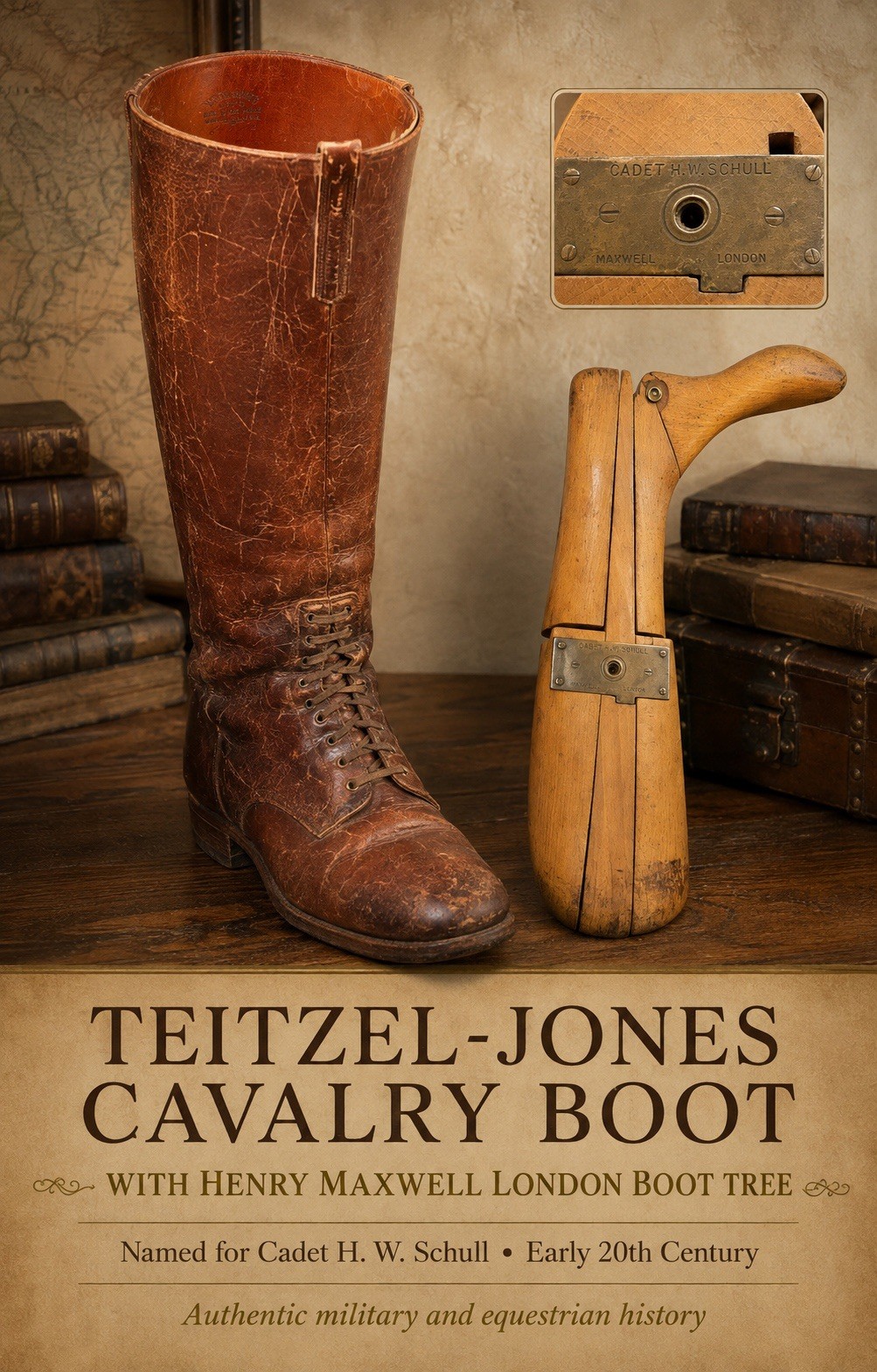 Antique Teitzel-Jones Cavalry Riding Boot with Named Maxwell London Boot Tree
