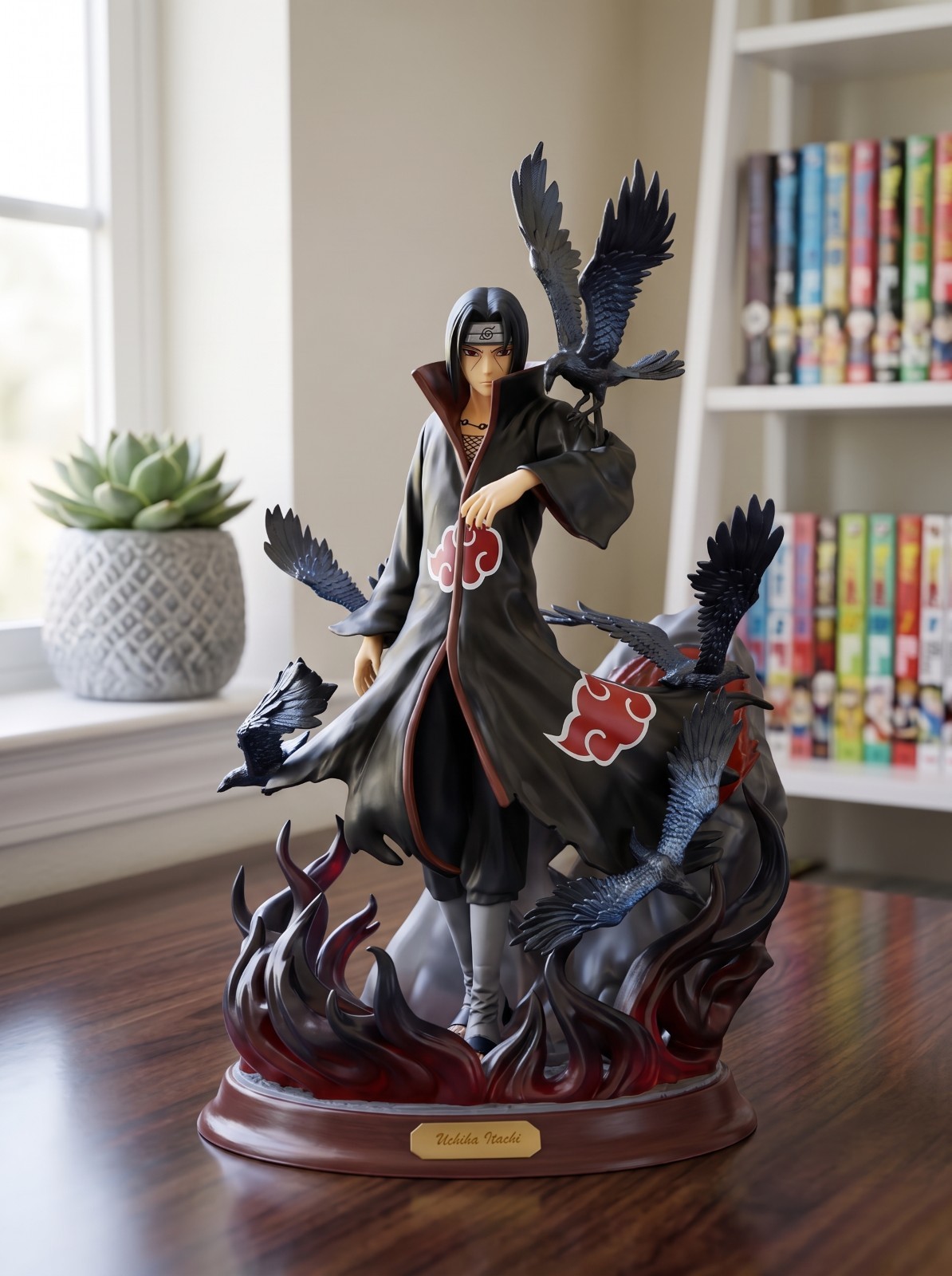 Naruto Itachi Uchiha Figure Akatsuki Statue Crows and Flames Anime Collectible