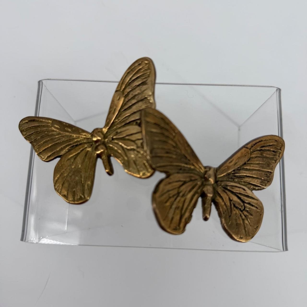 Vintage Brass  Butterfly Wall Hanging Unisex OS Gold Excellent Set 2pc