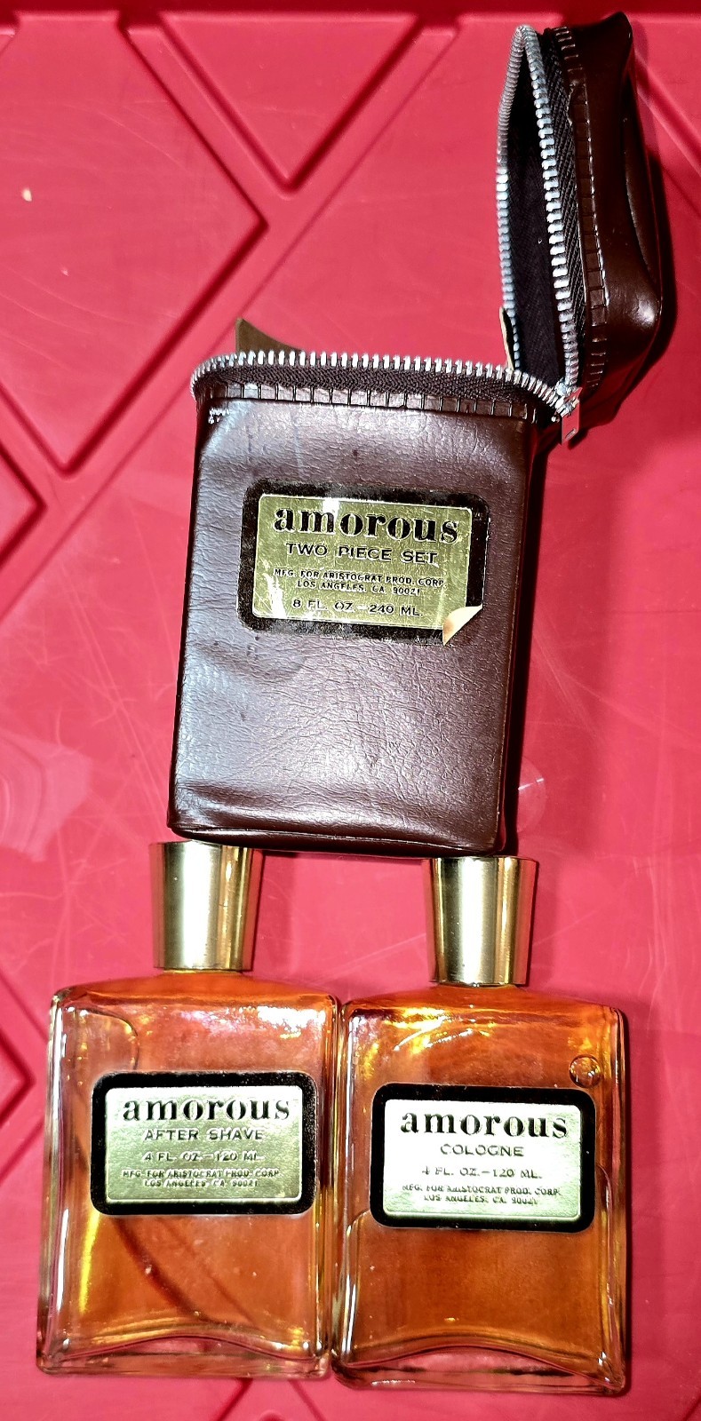 *RARE* Vintage Amorus Cologne/ After Shave  4 oz In Leather Travel Bag 