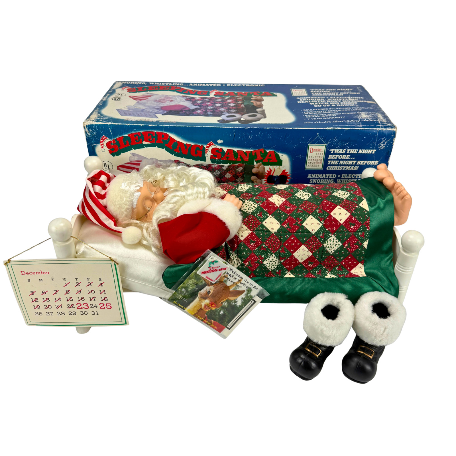 Vintage Telco 1992 Motion-ettes Sleeping Santa Animated Snoring w/Box Works Xmas