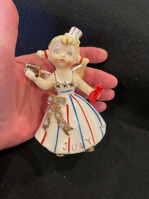 VNT 1950 Lefton July Birthday Angel Miss Firecracker #1987J Figurine 4.75