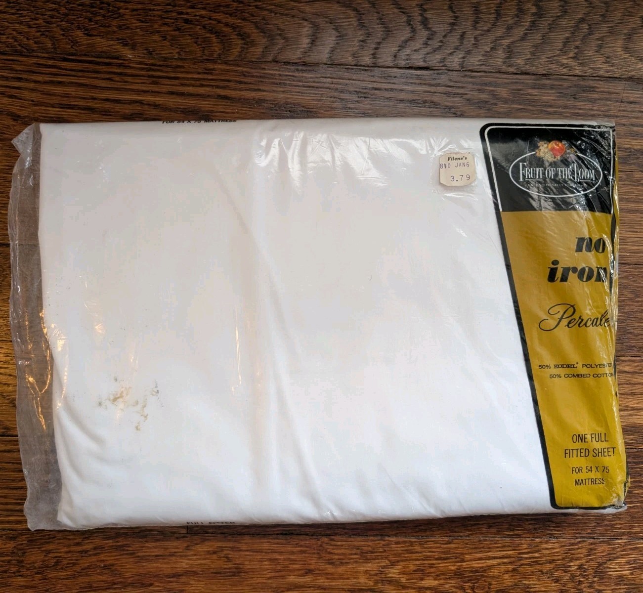 Vtg New Fruit of the Loom Percale 50/50 Poly Cotton White Double Fitted Sheet