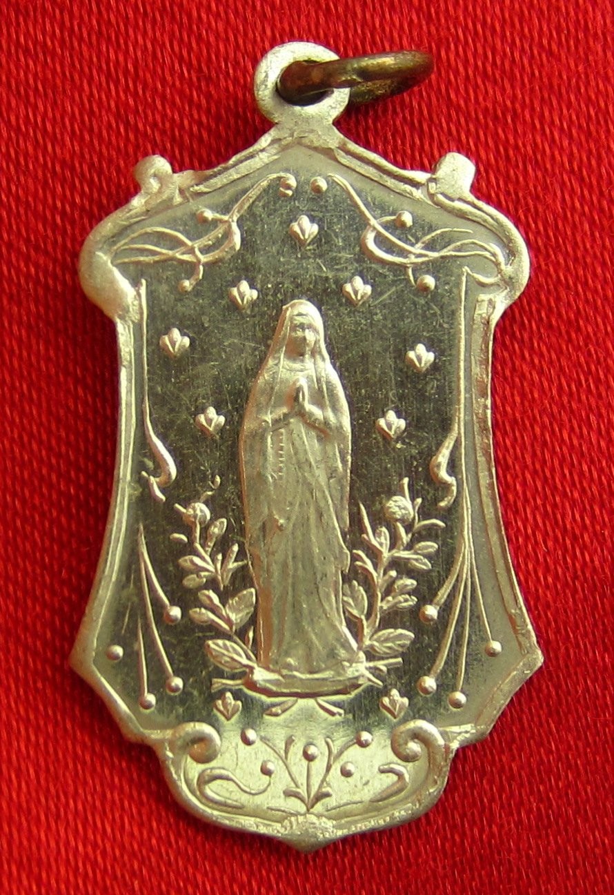 Vintage LOURDES Medal MARY Aluminum Religious Catholic SOUVENIR Pendant