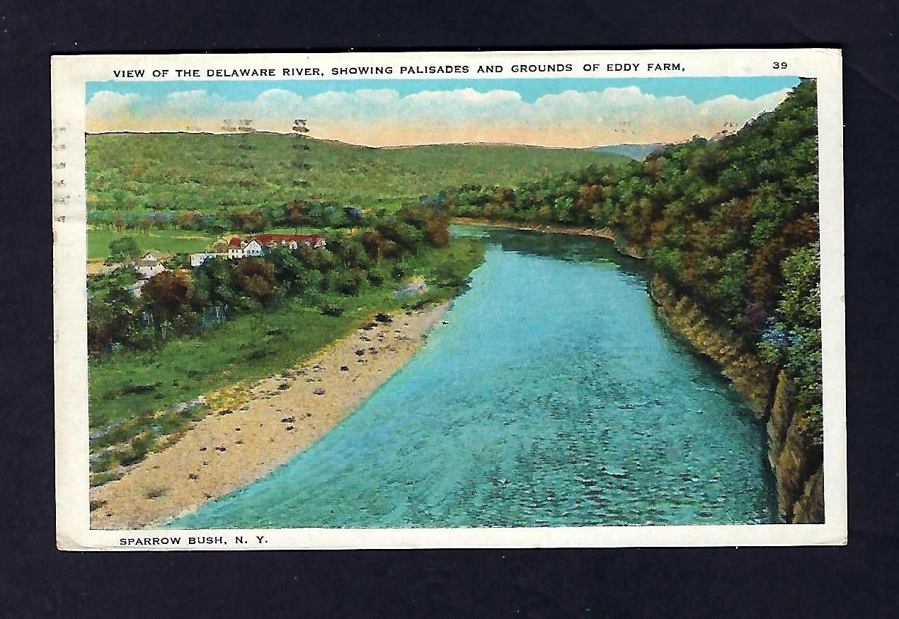 1938 Postcard Delaware River, Palisades & Grounds Eddy Farm, Newington, Conn.