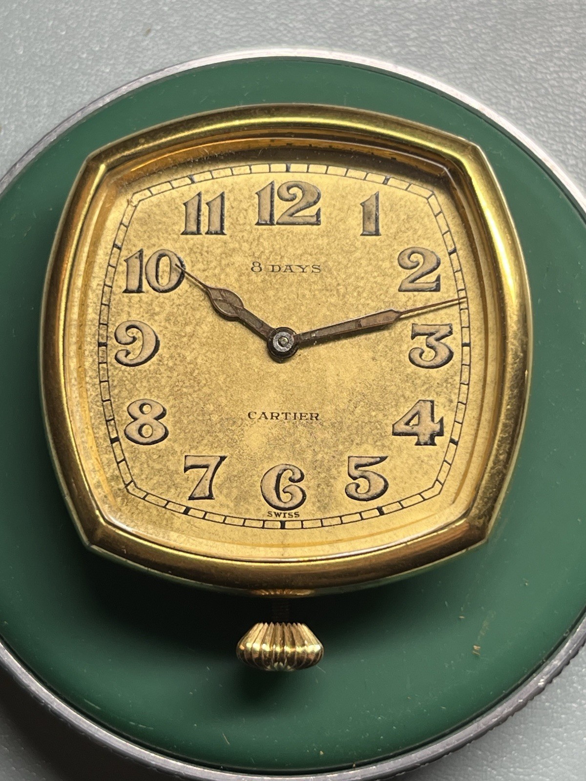 Running 43mm Cartier 8 Day Travel Clock In Excellent Condition With Damaged Case