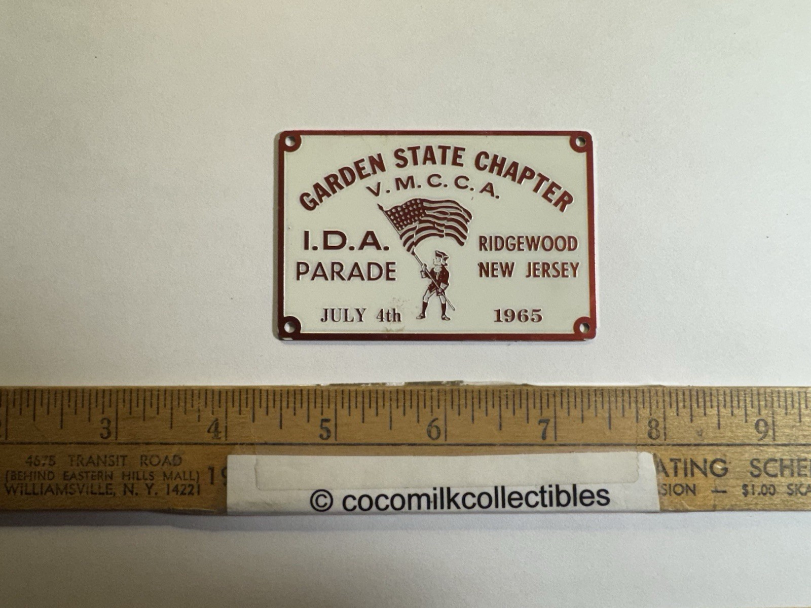 Vintage July 4 1965 Garden State Chapter V.M.C.C.A. Ridgewood Parade Dash Plaque