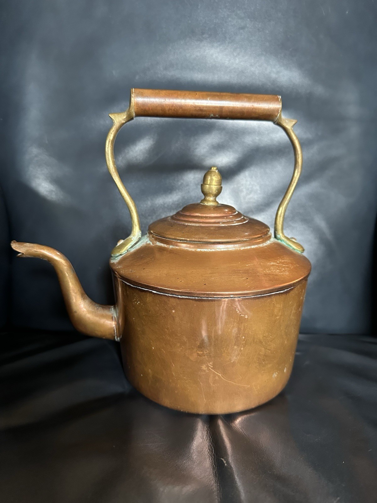 Antique 1800’s British English Copper & Brass Tea Kettle Acorn Finial “B” Mark