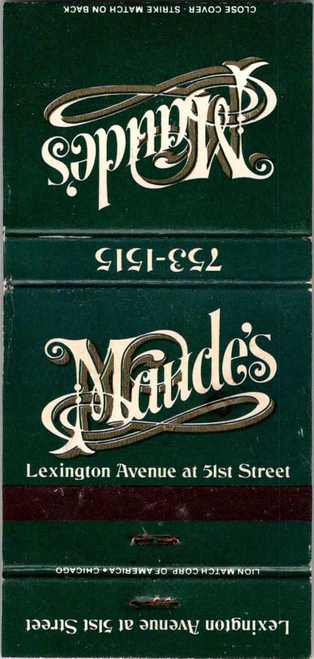 Maude's Lexington Avenue At 51st St Vintage Matchbook Cover TMM23-3