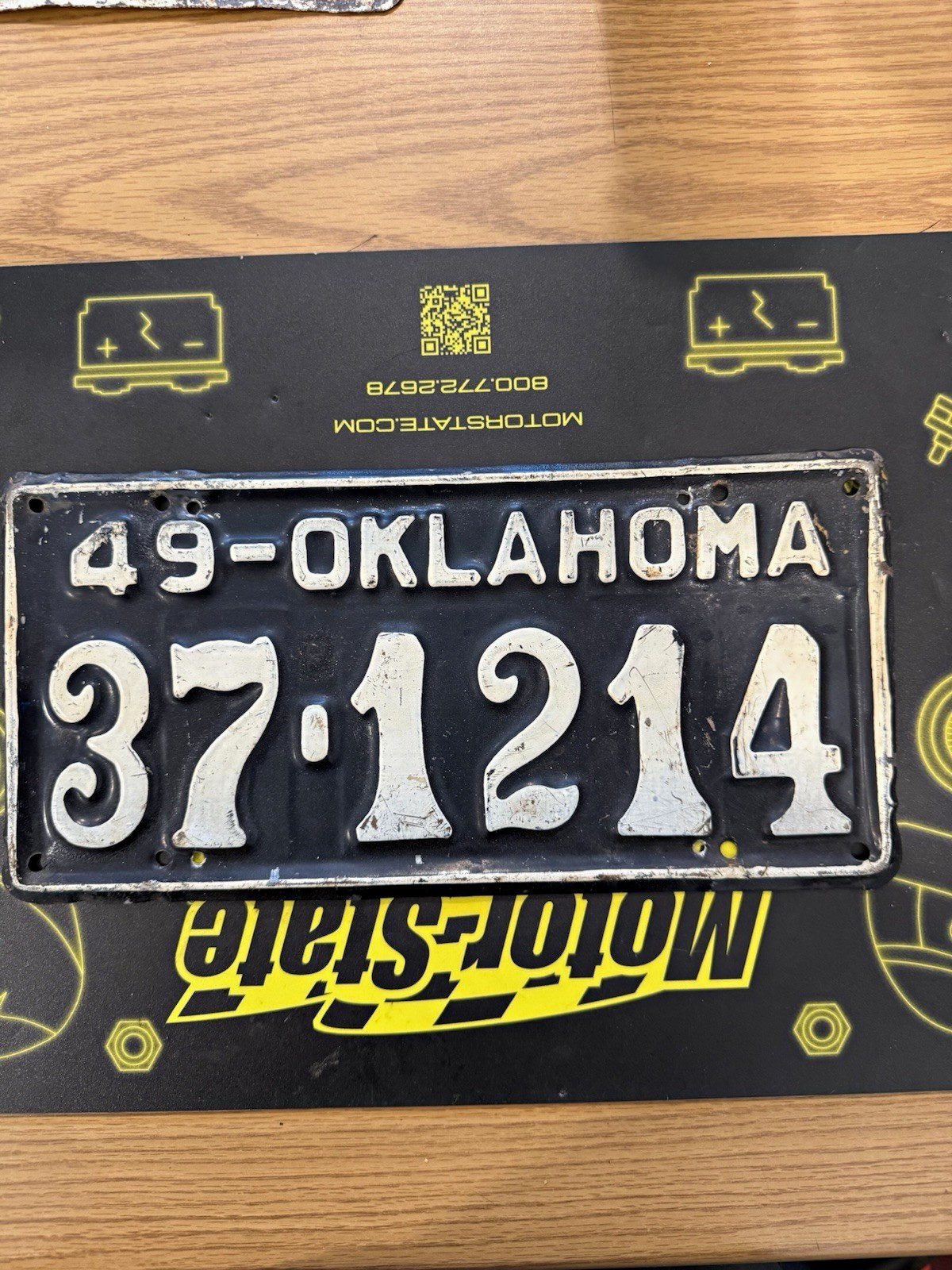 1949 Oklahoma State License Plate 37-1214 Vintage 1949 OK Auto Tag