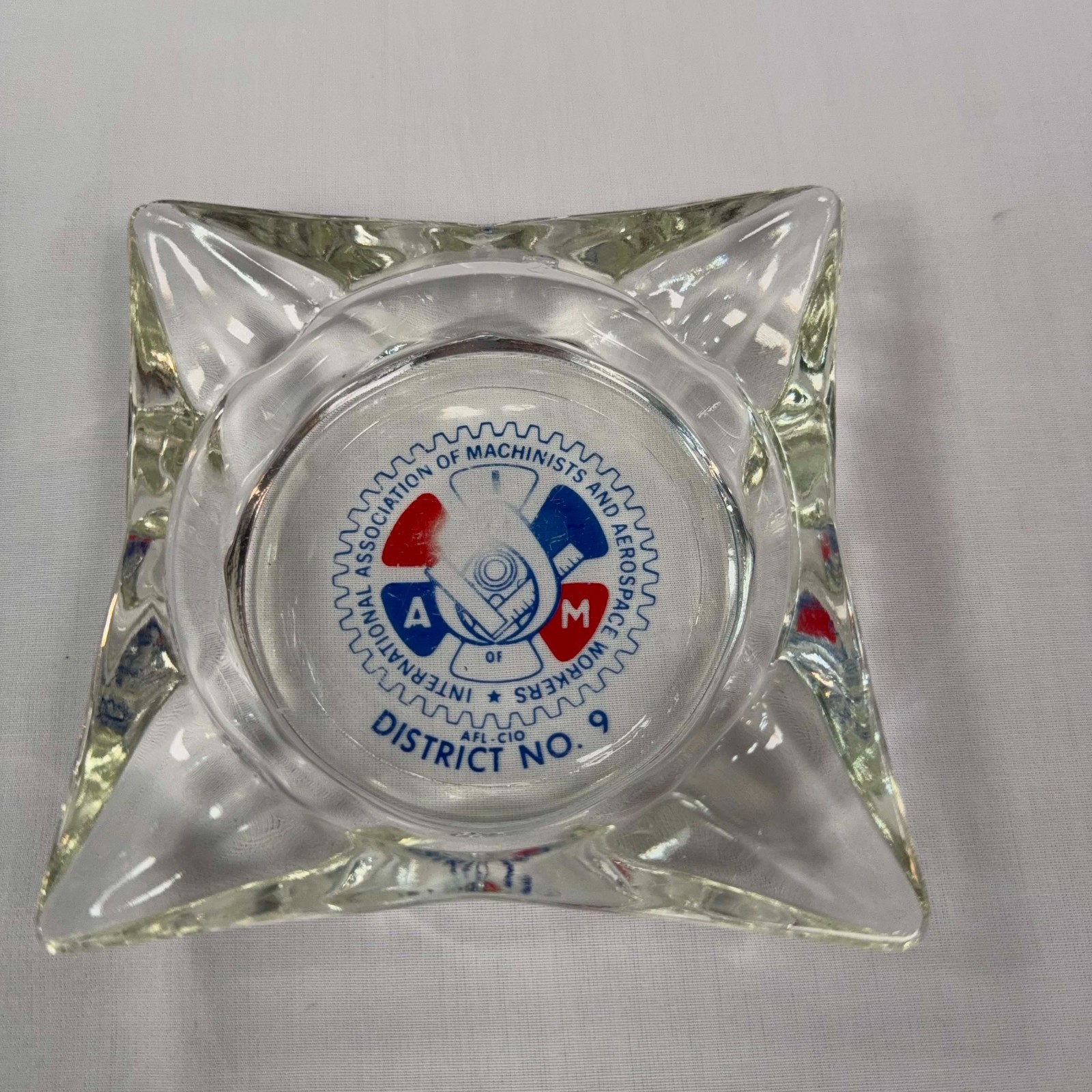 IAM District 9 Glass Ashtray Machinists Aerospace Workers Union VTG
