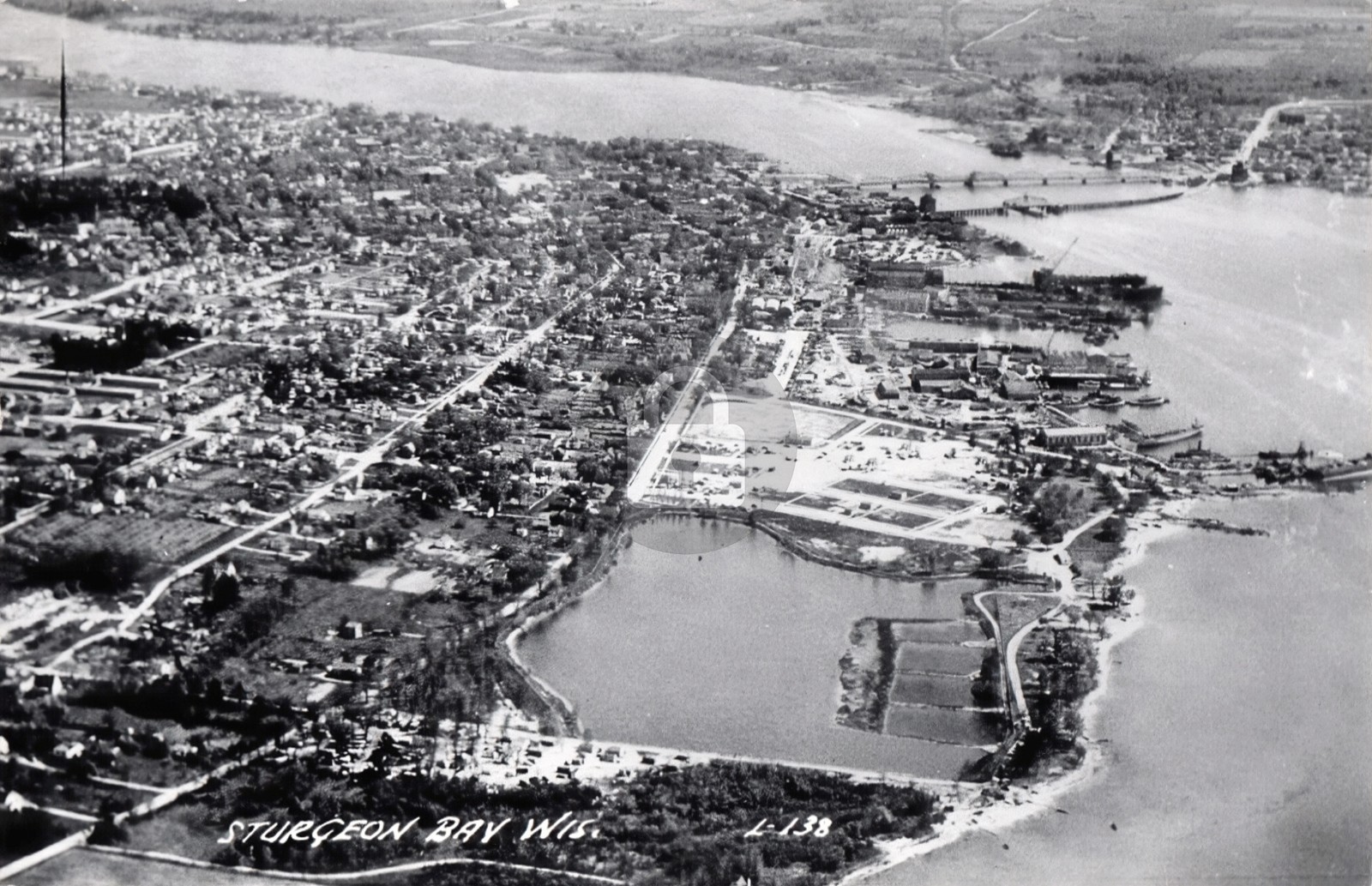 c1950s Aerial Sturgeon Bay Wisconsin WI RPPC Photo Postcard COPY