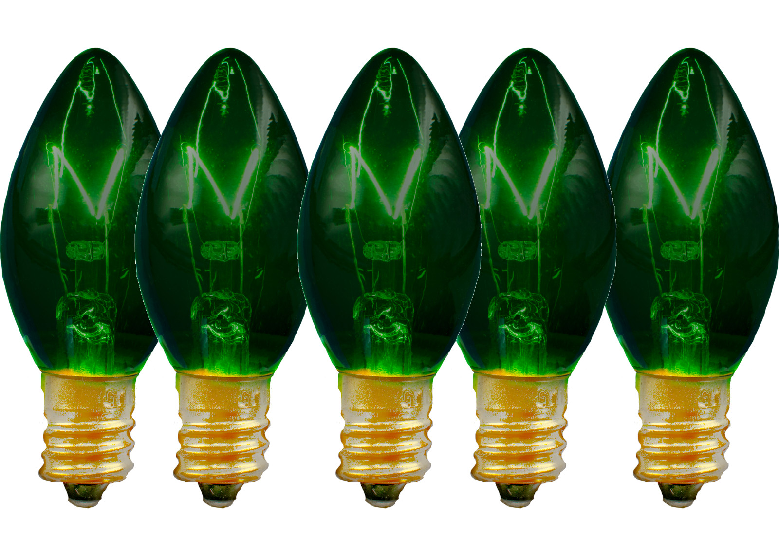 C-7 GREEN CLEAR STEADY LIGHT BULBS - BRAND NEW 1 BOX OF 25 C7 E12 CHRISTMAS