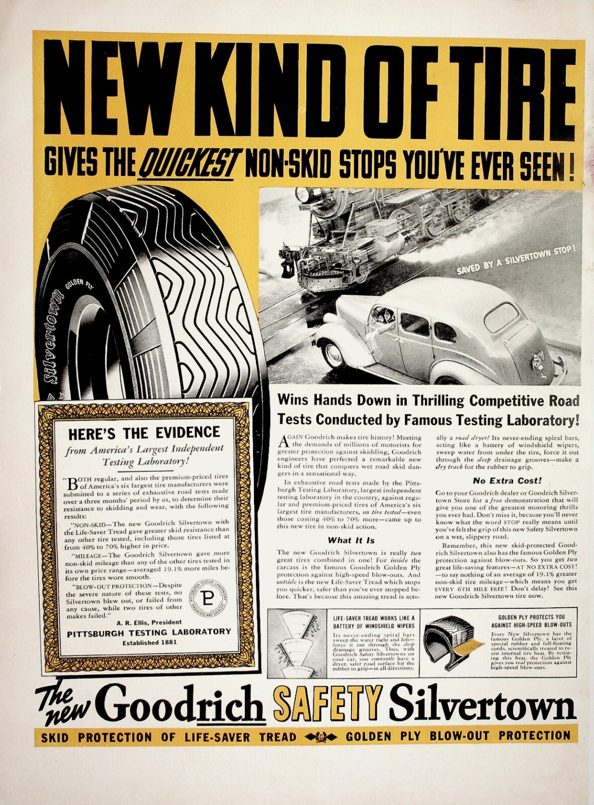 1938 Goodrich Tires Safety Silvertown Non-Skid Tire Ad - Vintage Advertisement