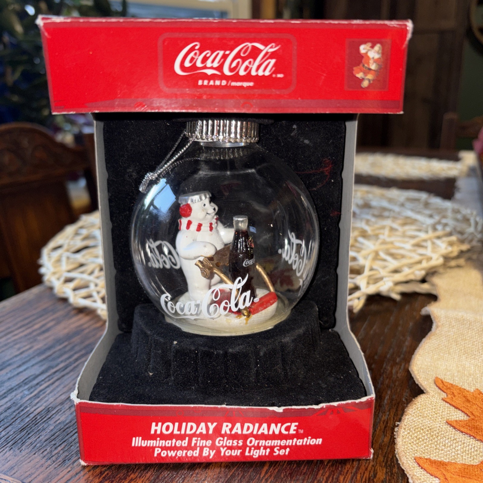 Coca-Cola Polar Bear Illuminated Glass Ornament Holiday Radiance #109888