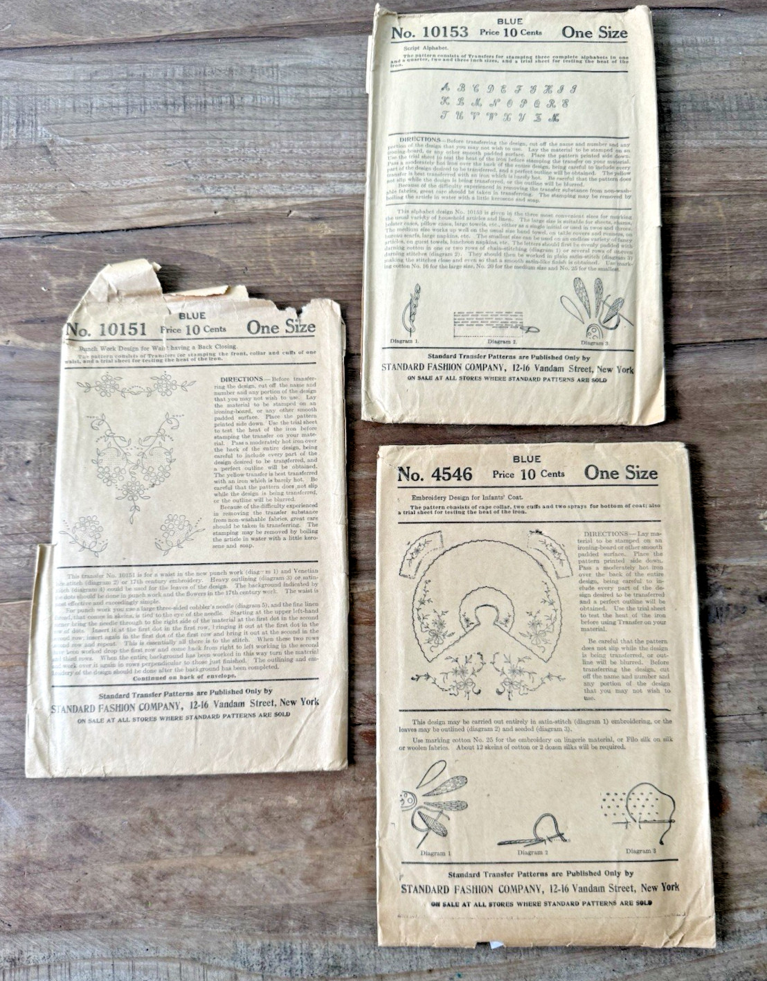 Vintage Standard Fashion Embroidery Transfer Patterns Lot 3 Alphabet Collar