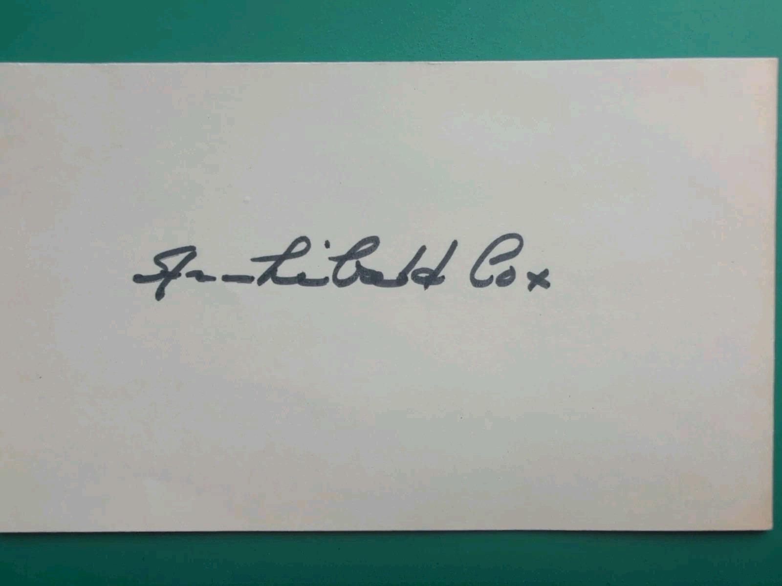 Archibald Cox Signed Index Card Autographed Watergate Scandal Richard Nixon