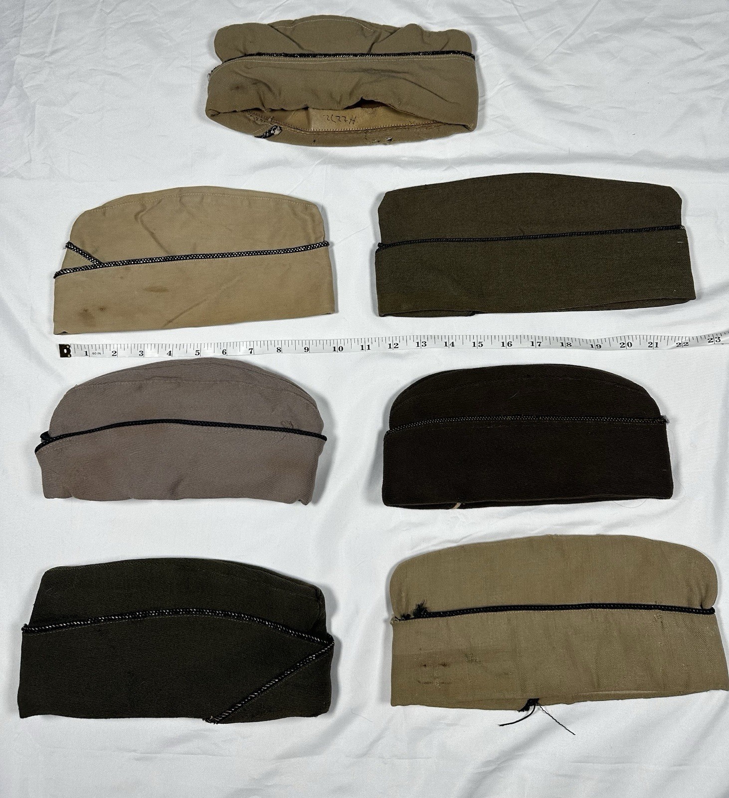 WW2 WWII Era Garrison Cap Lot Khaki Olive Stamped Dobbs and Knox Size 6 7/8