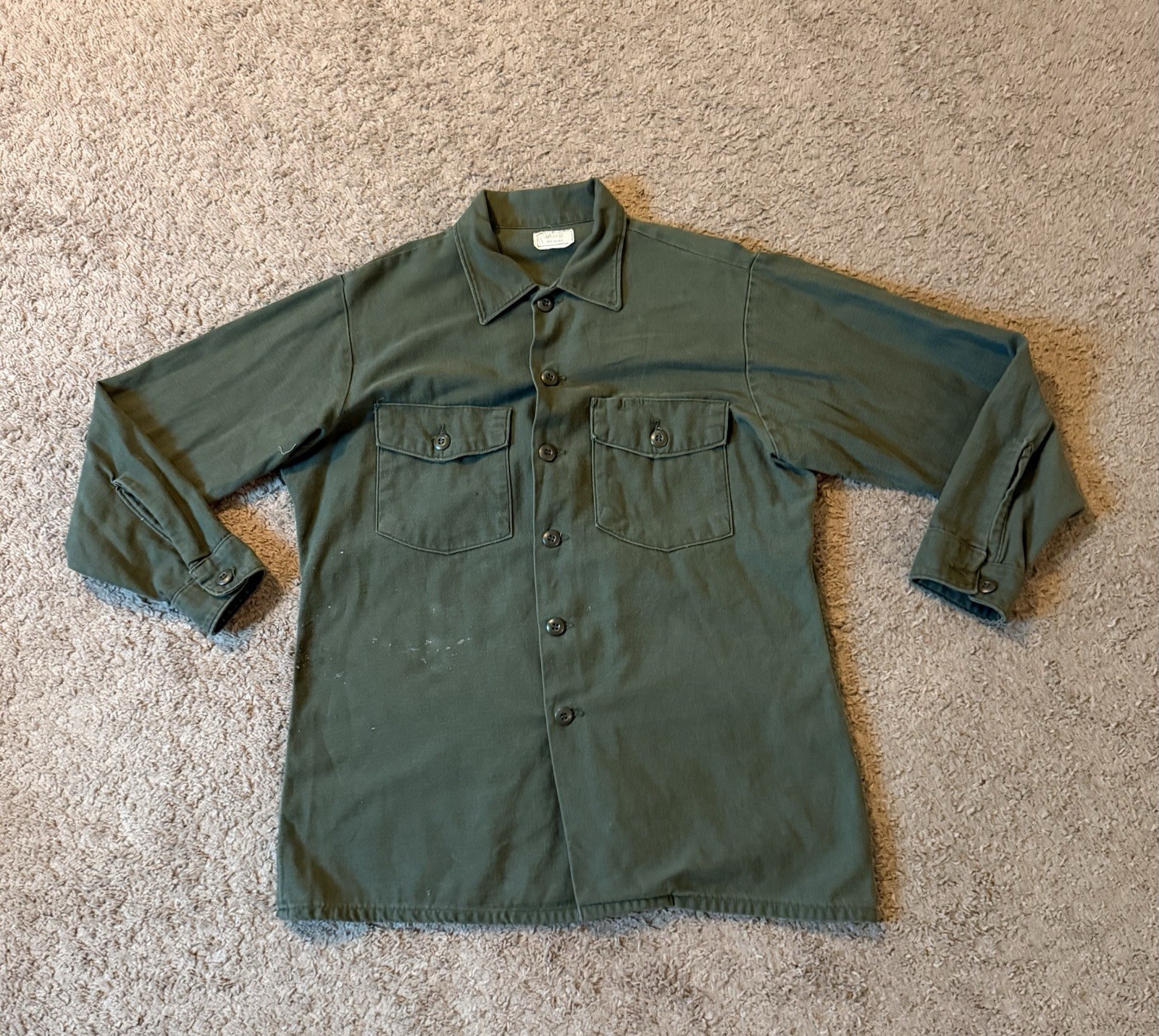 US Army OG-107 70s Fatigue Shirt, Dated 1974 Size 16 1/2 x 32