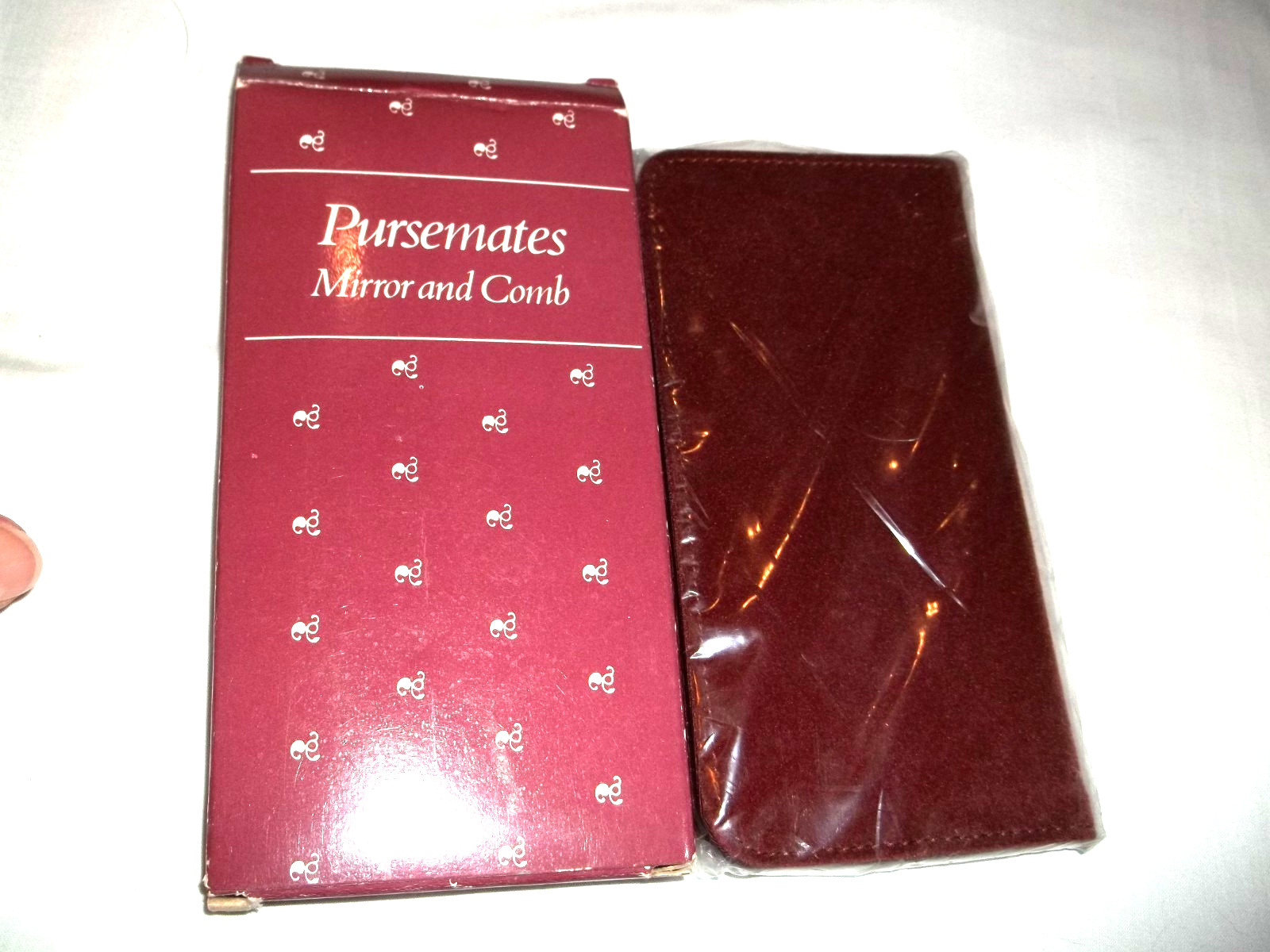 A-84 vtg AVON Pursemates Mirror and Comb Set NOS Burgundy