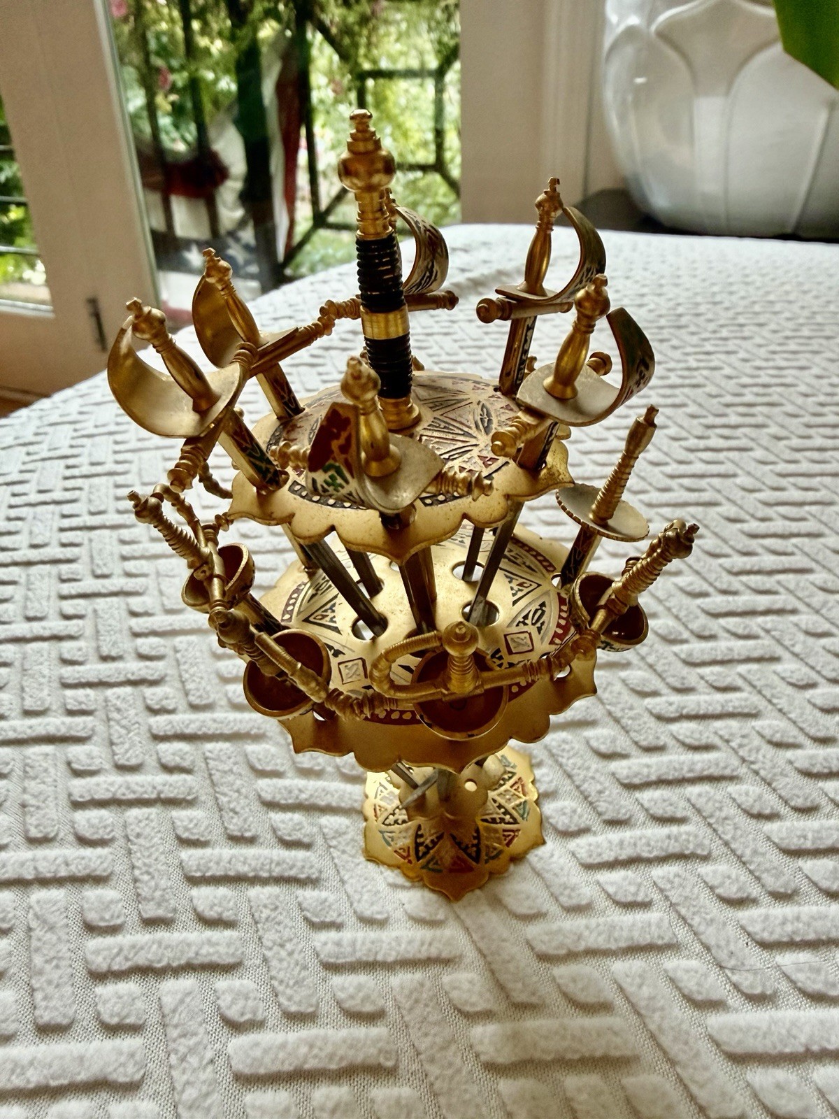 Vtg Spain TOLEDO Cocktail Picks Mini Swords Complete Set of 14 -2 Tier holder