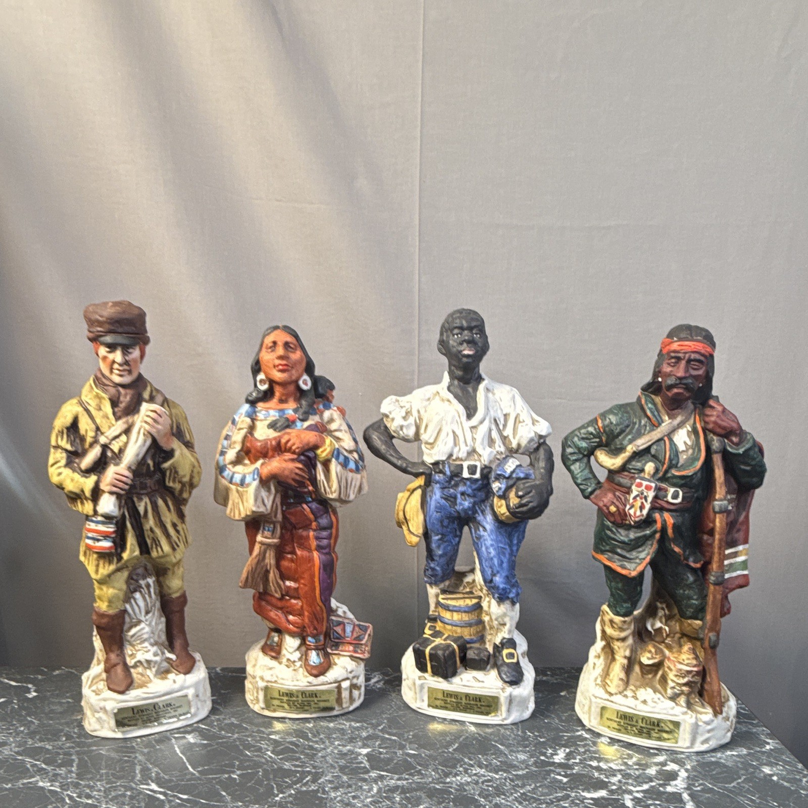 Set Of Four Vintage Lewis And Clark Character Bourbon Decanters