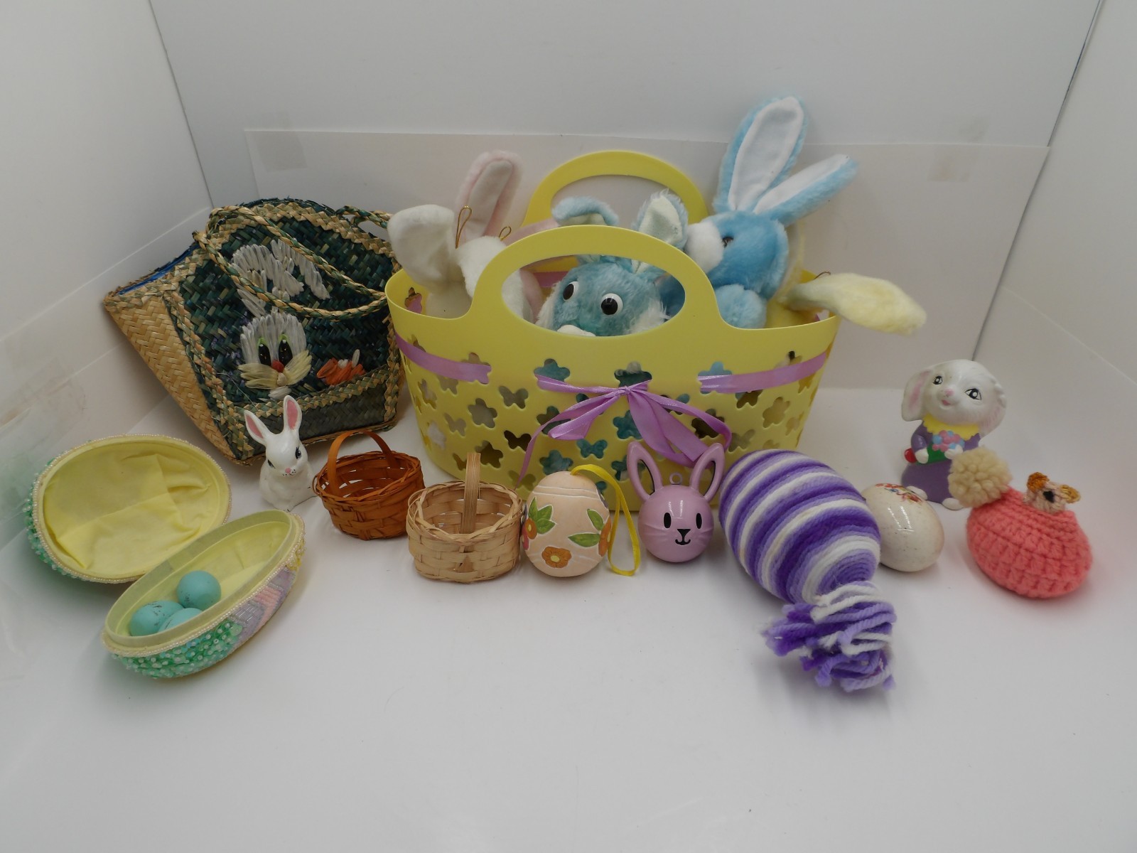 Vintage Easter Lot, Small Plushies, Eggs, Figurines, Etc