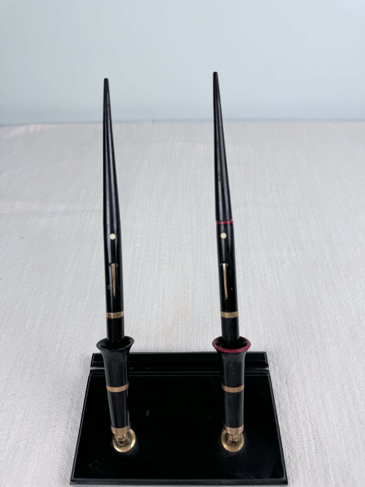 Vintage Sheaffer Double Fountain Pen Desk Set Lifetime Nibs Black Base