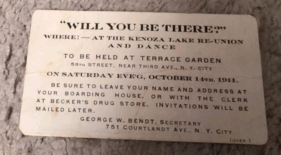 1911 NYC Dance Invitation Stamp Flirtation Courtship Ephemera Kenoza Lake
