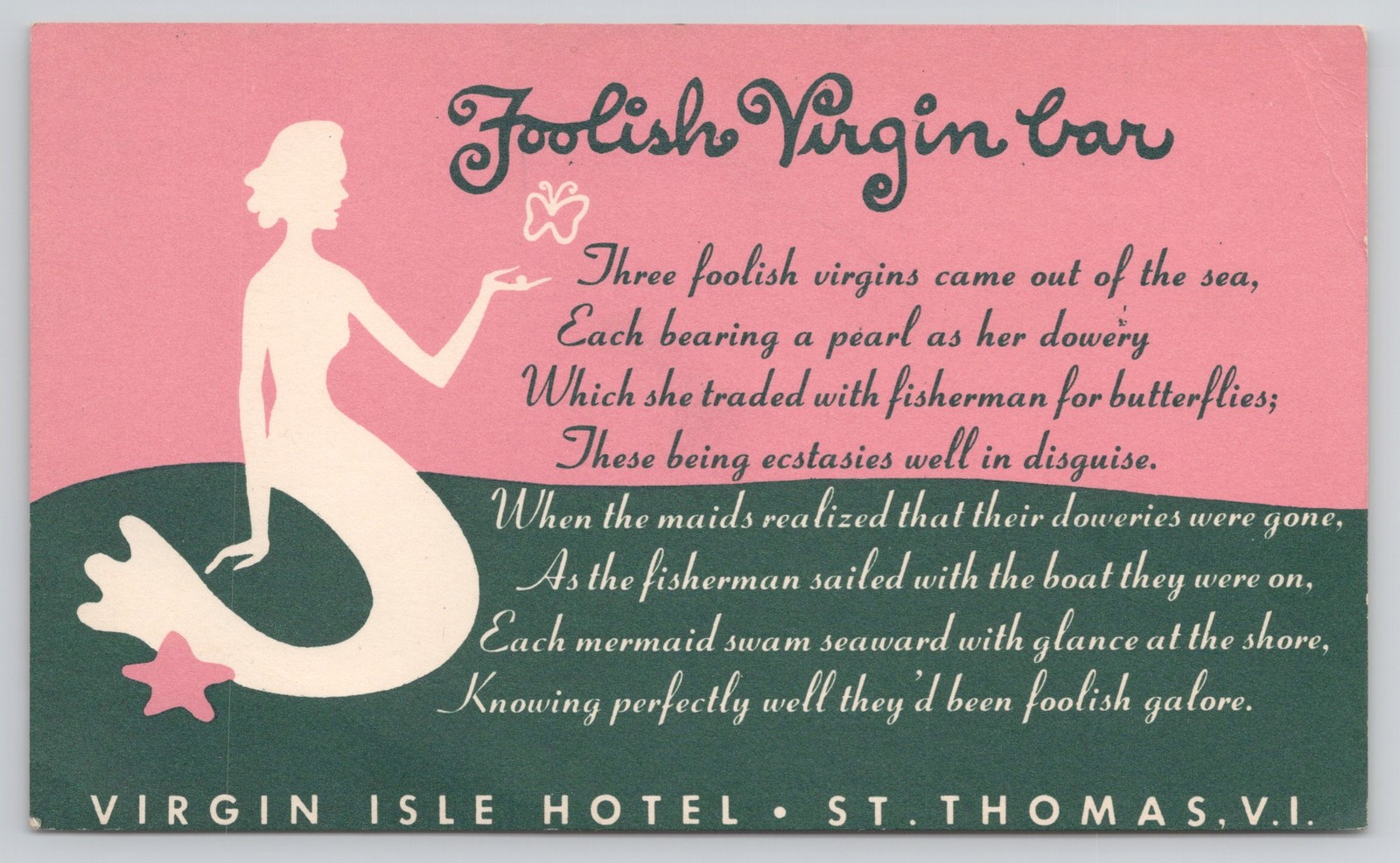 Foolish Virgin Bar Mermaid Virgin Isle Hotel St Thomas VI Postcard
