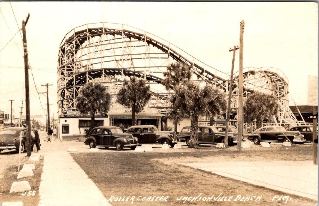 1944 RPPC ROLLER COASTER JACKSONVILLE BEACH FLORIDA WWII SOLDIER MAIL POSTCARD