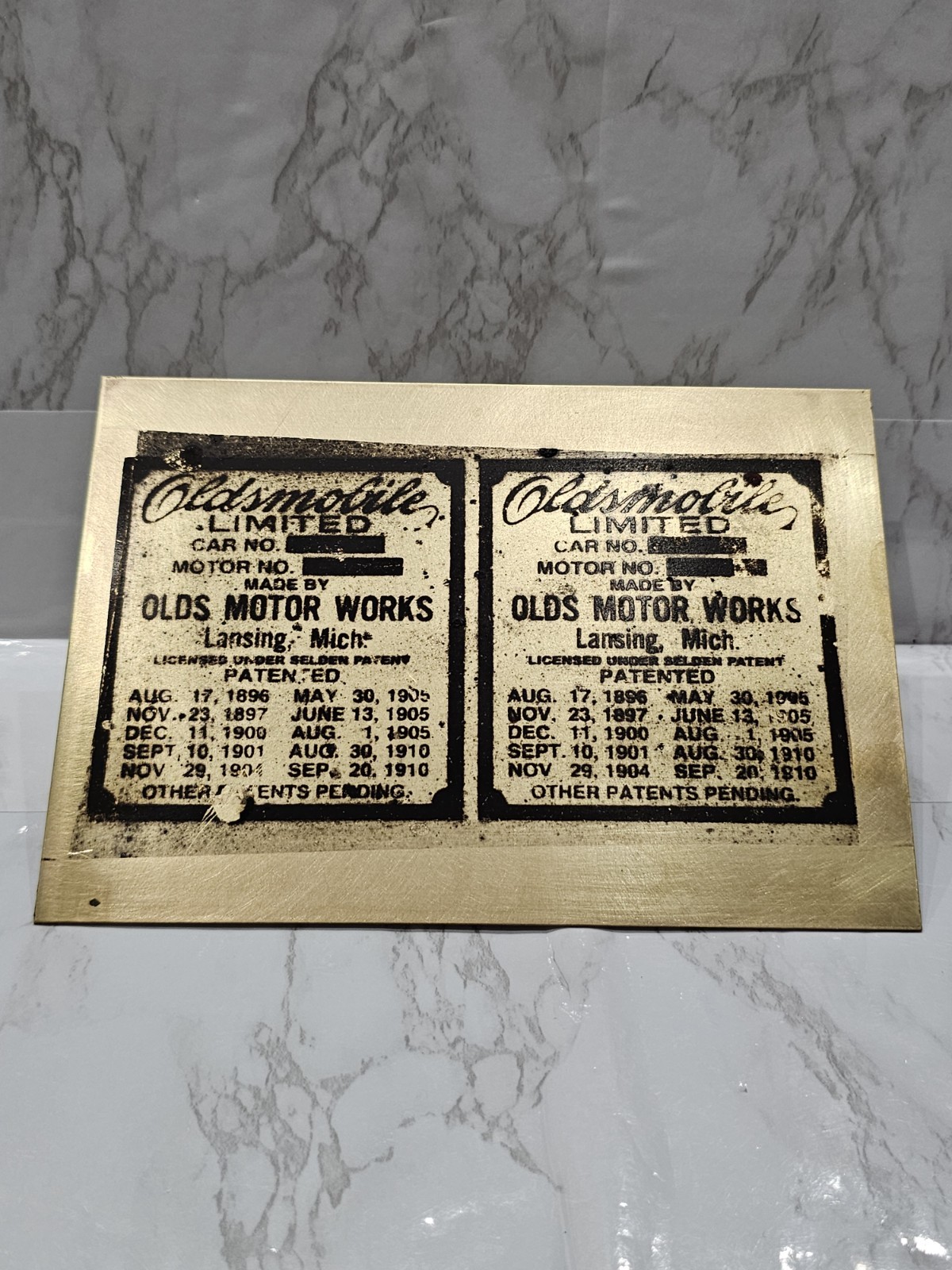 1900s Antique Oldsmobile Car Motor Brass Factory Data Plate Automobile Emblem 