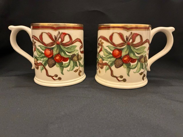 2 Vintage Tiffany & Co. Tiffany Garland Christmas Mugs ~ Made in England
