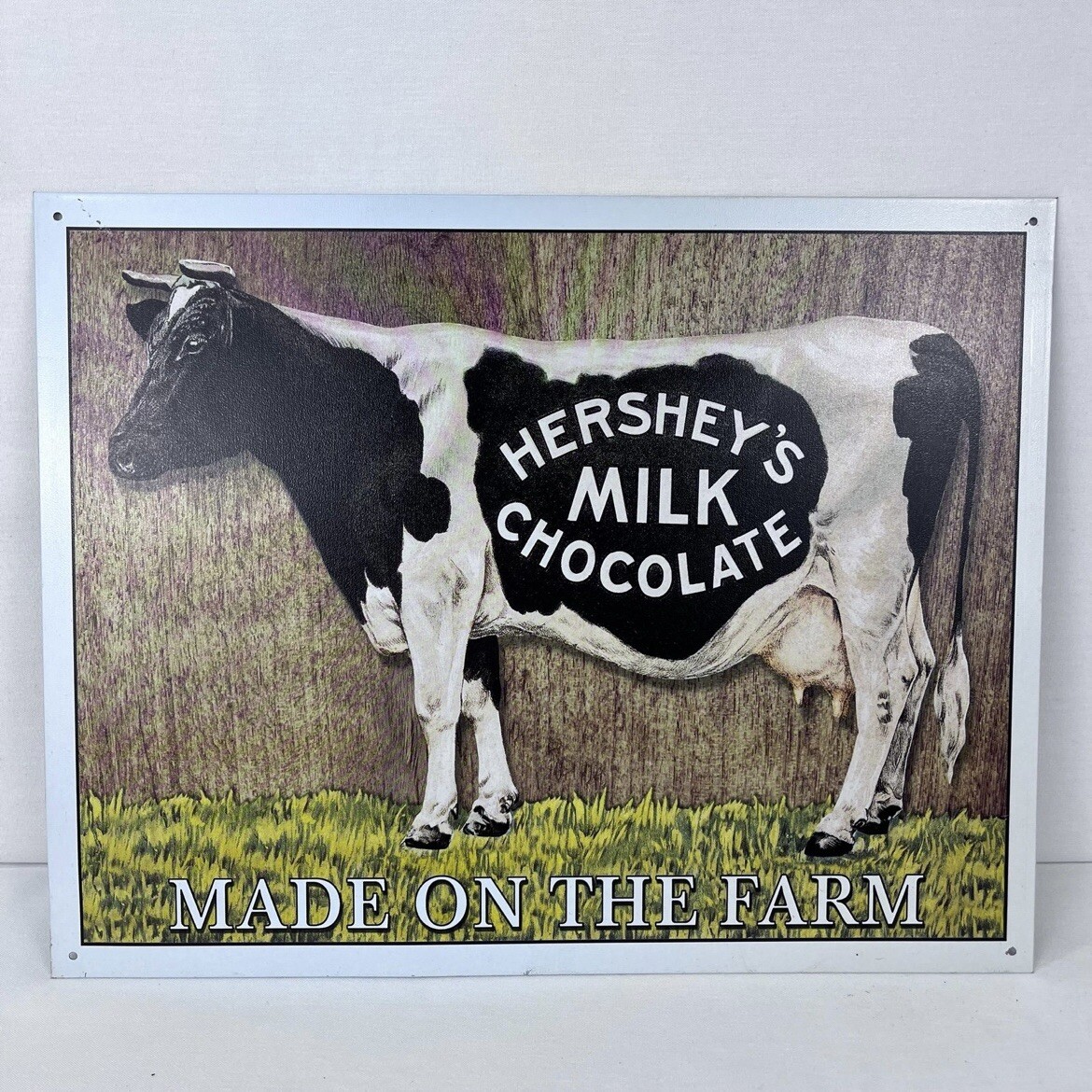 Vintage Hershey's Milk Chocolate Cow “Made On the Farm” Tin Sign Wall Art Decor