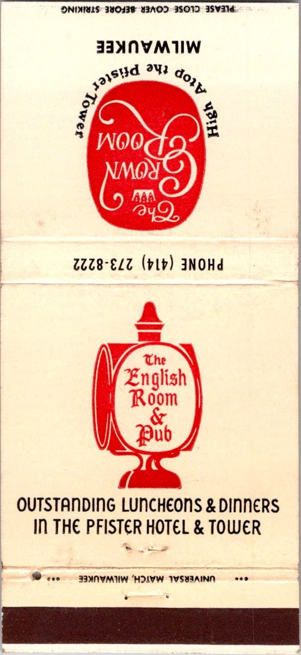 The Pfister Hotel & Tower Vintage Matchbook Cover TMM24-4