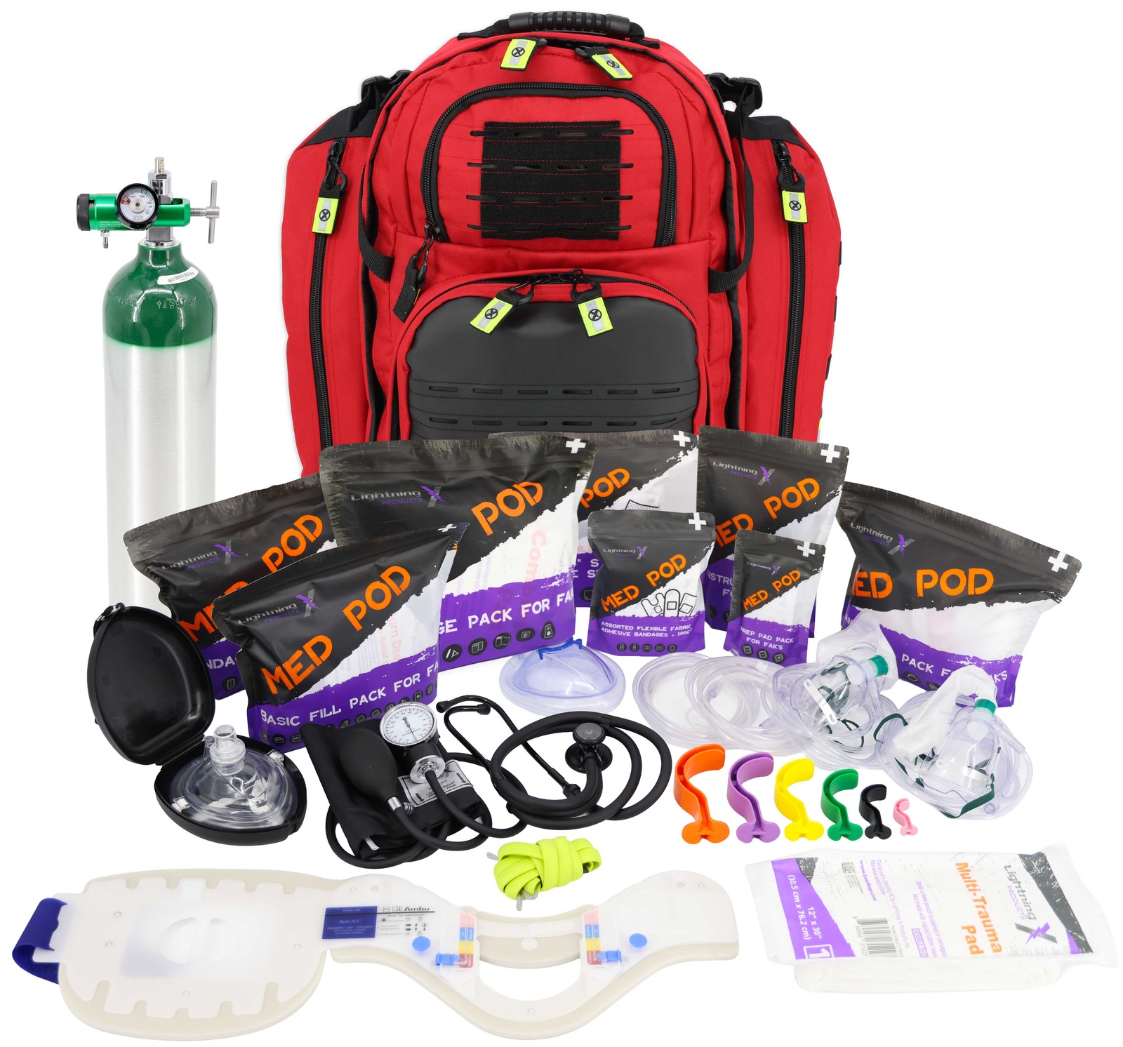 Lightning X TacMed Modular ALS O2 Trauma Backpack w/ Advanced Stocked Fill Kit D