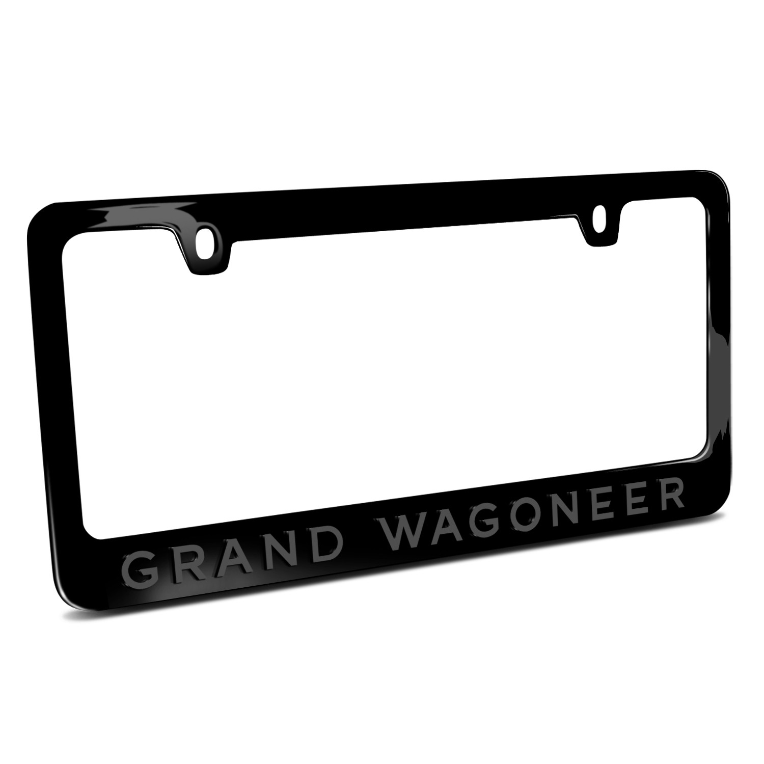 Jeep Grand Wagoneer 3D Gray on Black Metal License Plate Frame