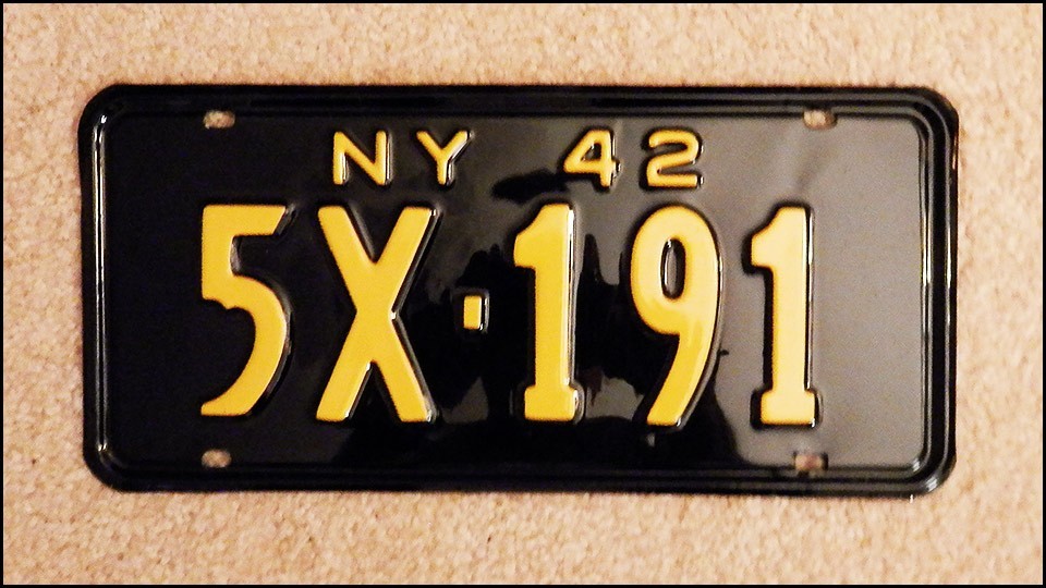 Vintage Fully Restored 1942 New York License Plate Tag 5X-191