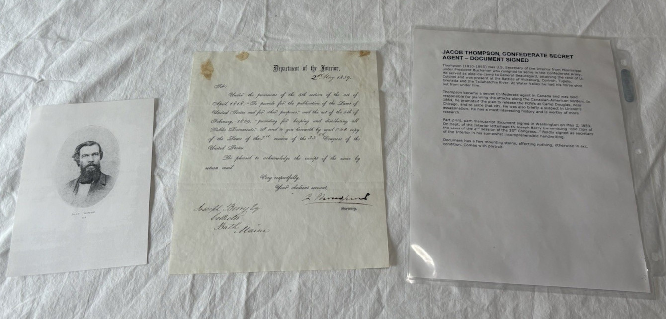 CSA Confederate SPY Autograph Letter JACOB THOMSON dated 02 MAY 1859