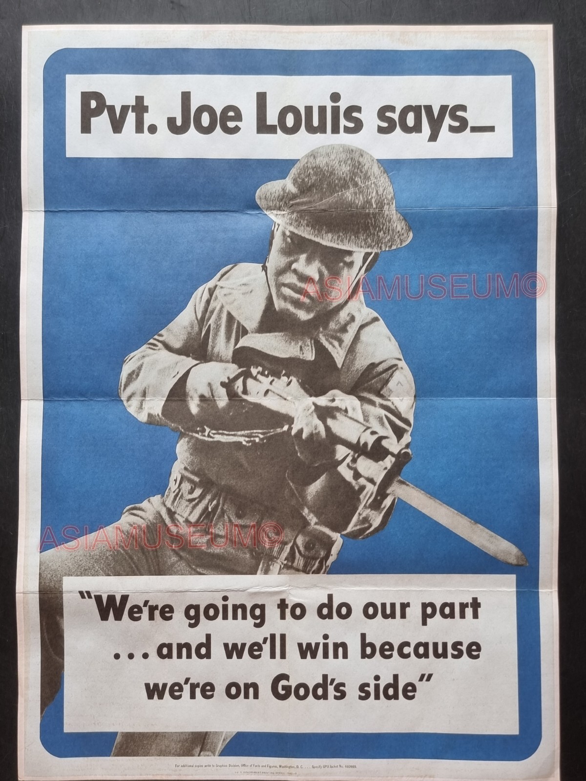 1943 WW2 USA AMERICA JOE LOUIS DO OUR PART GOD\'S SIDE ARMY PROPAGANDA POSTER 812