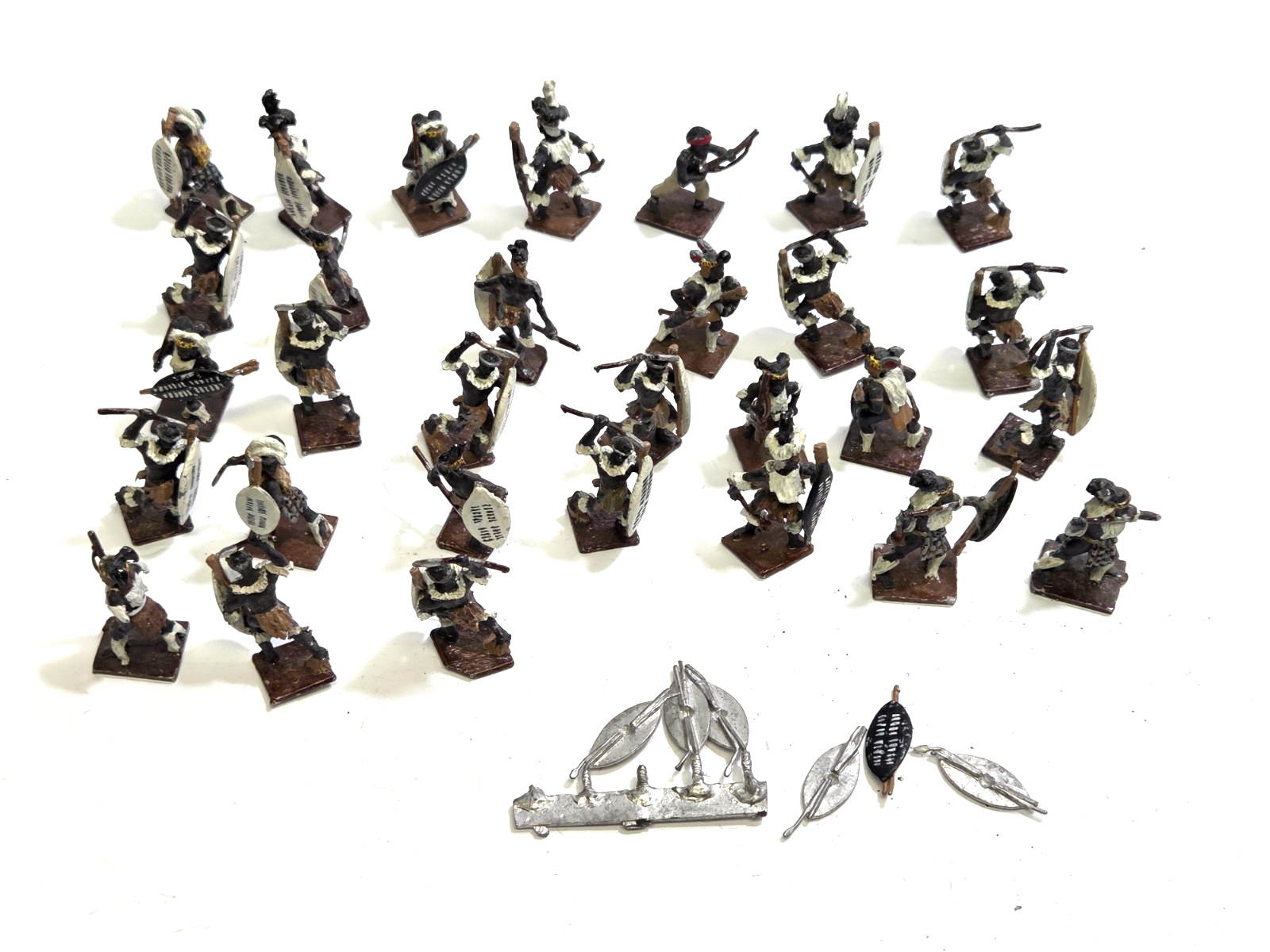 Vintage Lot of 30 Hand Painted Cast Metal African Zulu Warrior Figurines