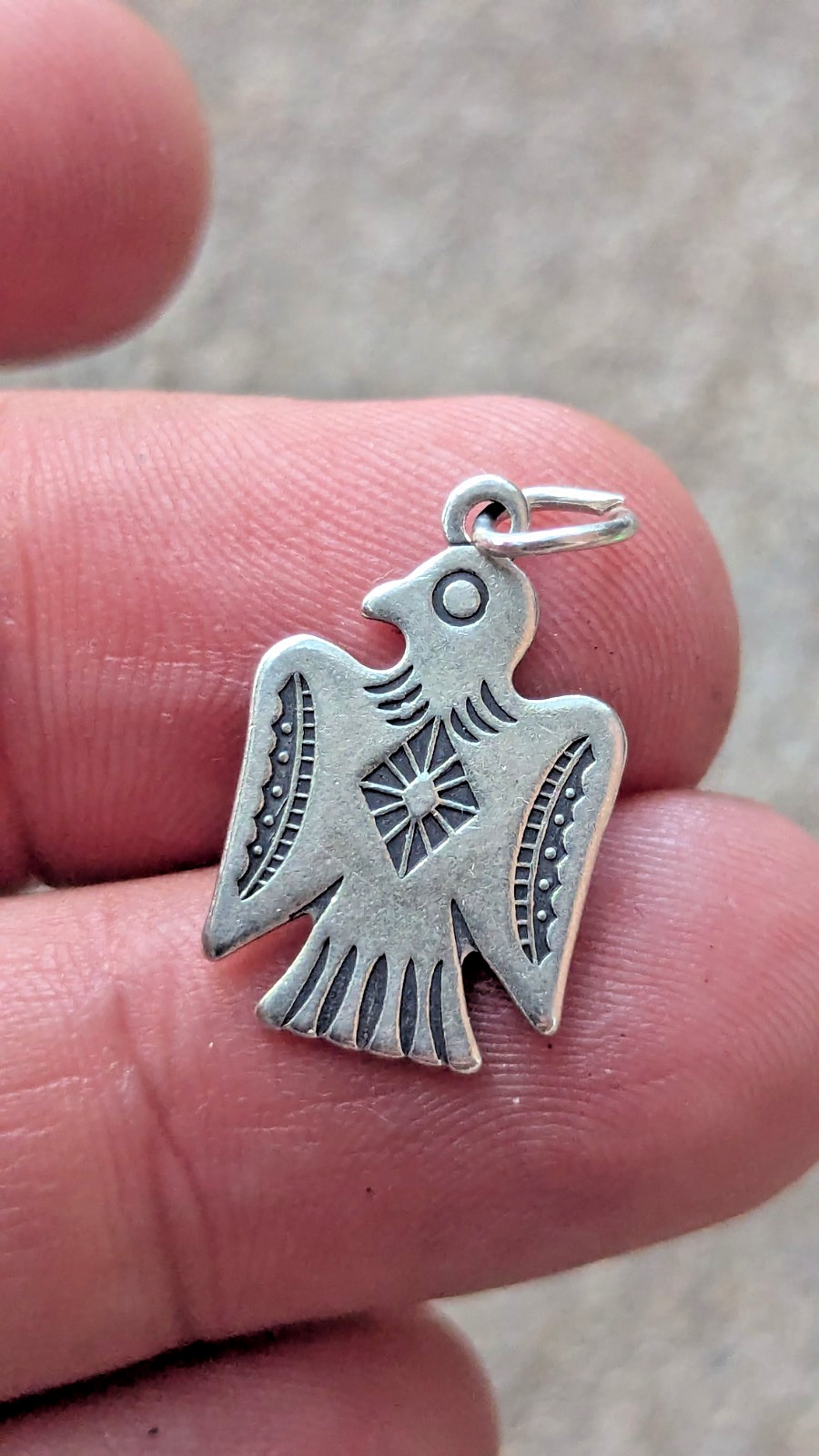 Vintage Navajo Thunderbird Tag Pendant Stamped Sterling Silver