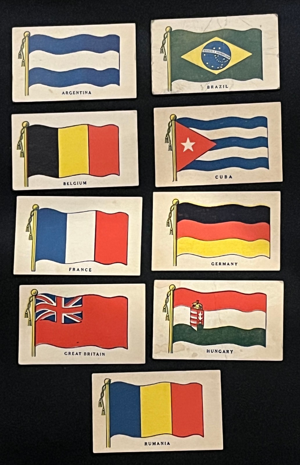 9 NON SPORT CARDS WILBUR-SUCHARD FLAGS  SEE DESCRIPTION FOR COUNTRIES