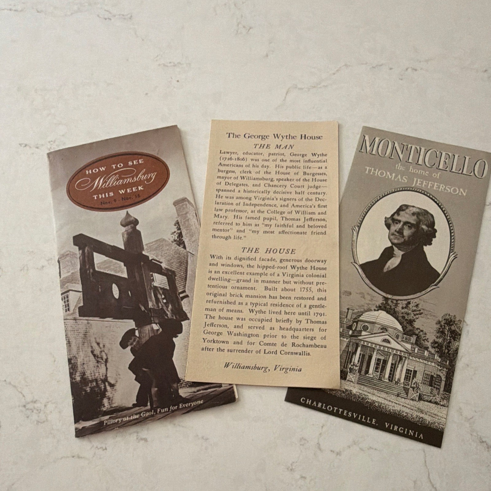 VTG 1964 Colonial Williamsburg Map Brochure Lot Monticello George Wythe House