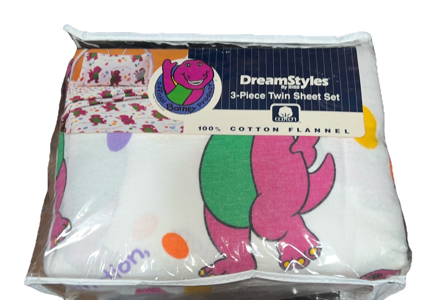 NEW Vintage 1992 BARNEY The Dinosaur 3pc Twin Bed Sheet Set DreamStyles RARE